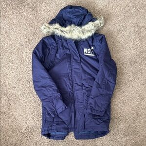 Kids Navy Blue Fur-Trimmed Jacket